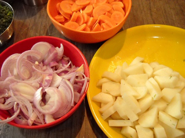 chopped potatoes for borscht soup recipe
