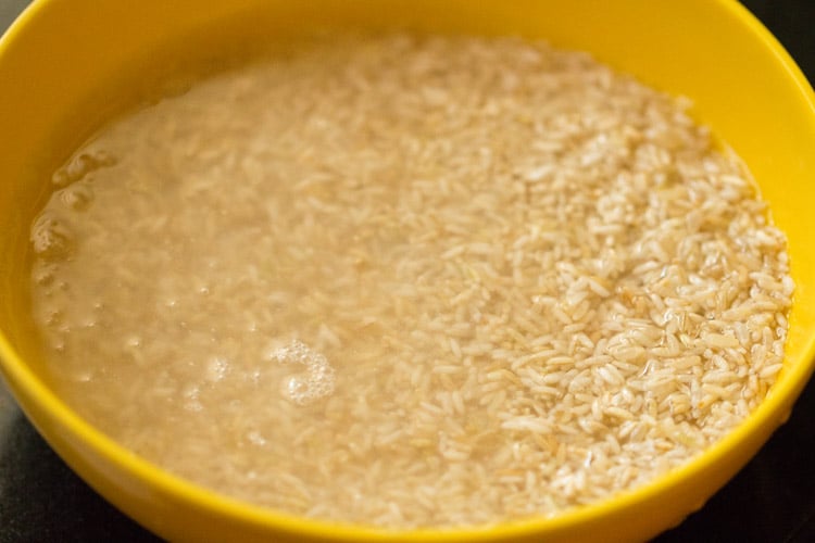 soaked rice in a bowl