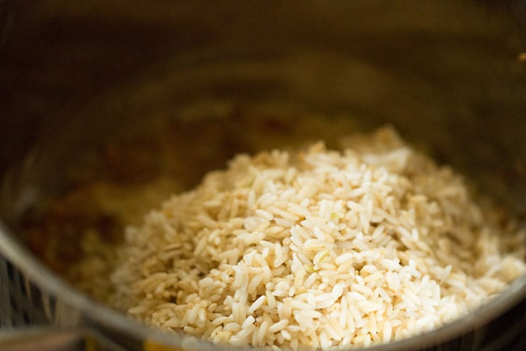 rice added to the pan