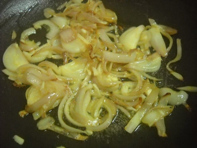 cooking onion-garlic mixture. 