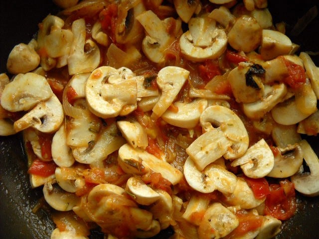 chopped mushrooms added to the tomato sauce. 