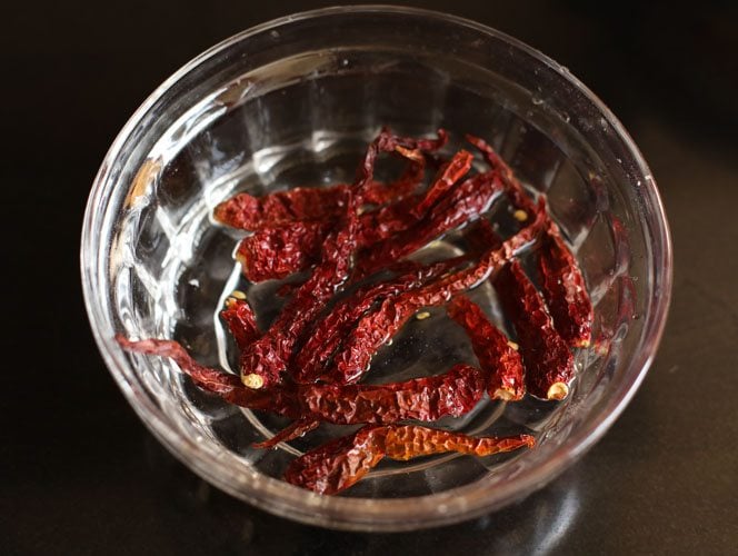 soaking chilis in water for making peri-peri sauce.
