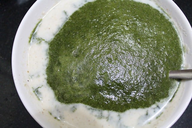 mint chutney paste added to curd