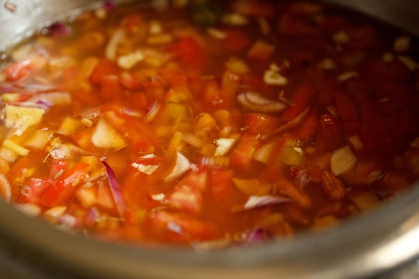 water mixed with other ingredients in cooker