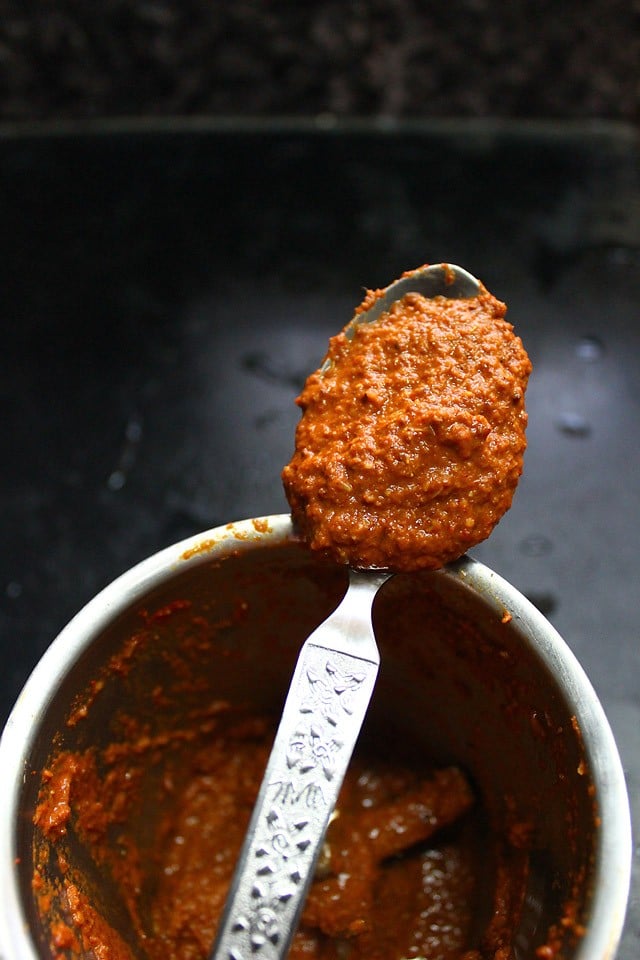 ingredients ground with some water to a smooth dhansak masala paste. 