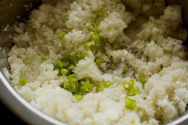 chilies added to grated cauliflower