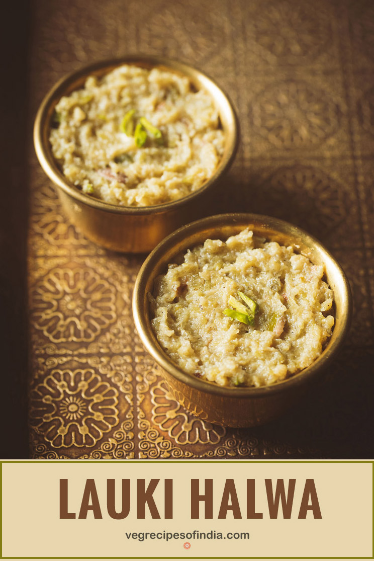 lauki halwa served in 2 bowls with text layovers.