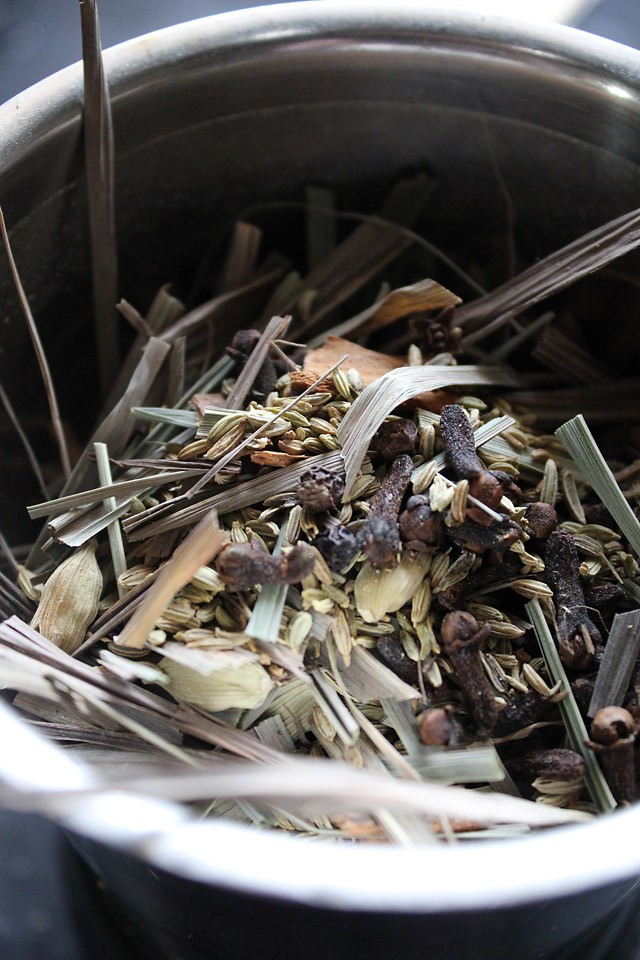 the remaining spices added to blender for making masala chai tea powder.