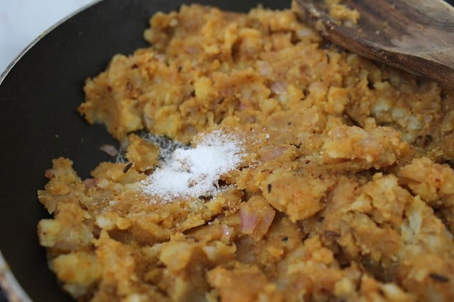 salt added to the potato mixture in pan. 