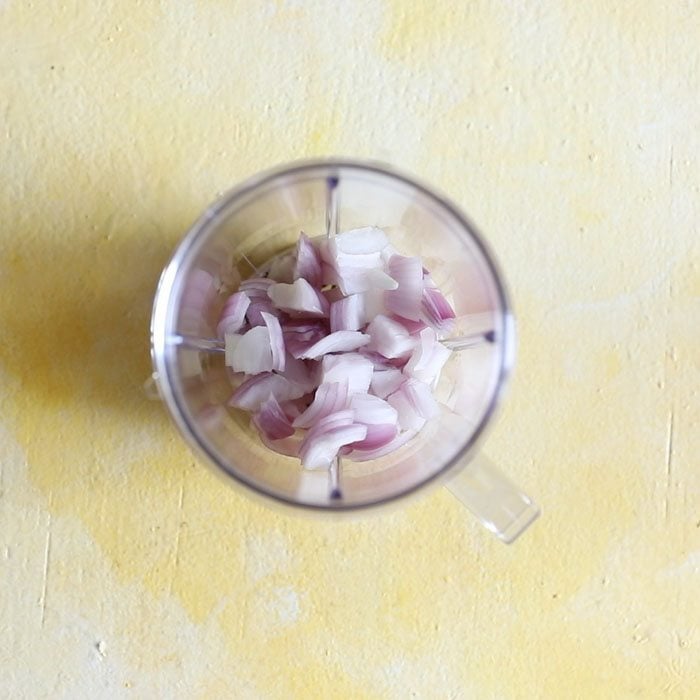 chopped onions added to grinder jar.