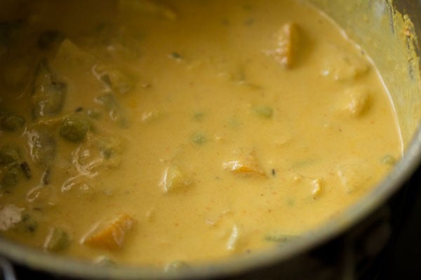 mixing cream with navratan korma gravy