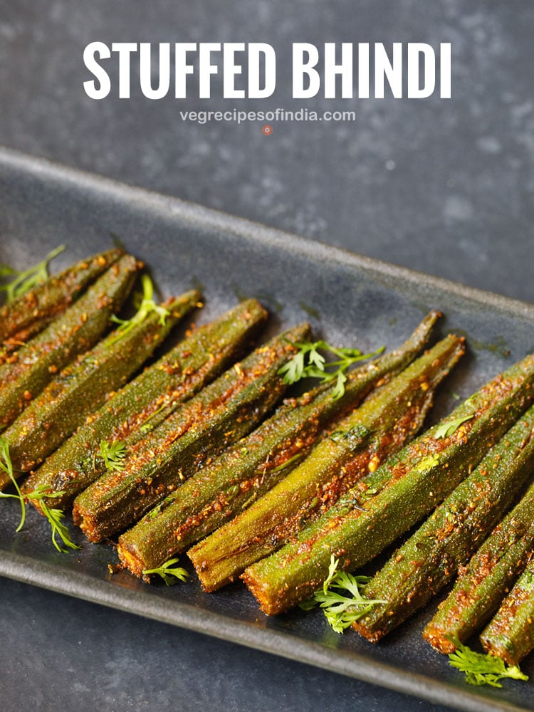 stuffed bhindi served in a plate