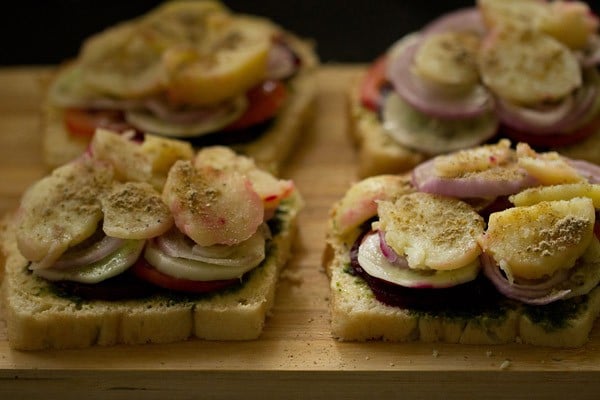 seasonings sprinkled on top of boiled potato slices again. 