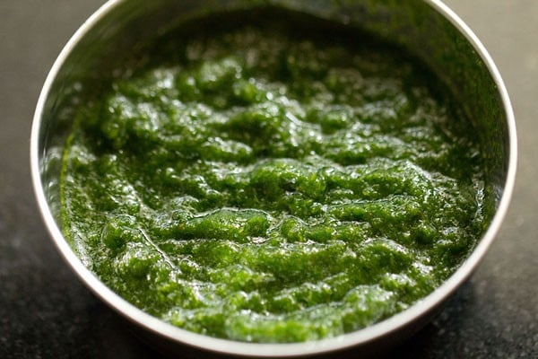 coriander chutney for bombay sandwich in a bowl. 