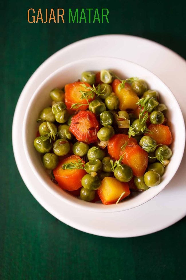 gajar matar ki sabzi served in a white bowl