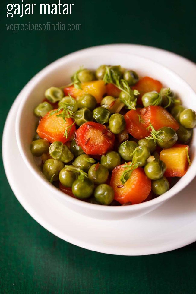 gajar matar ki sabzi served in a white bowl