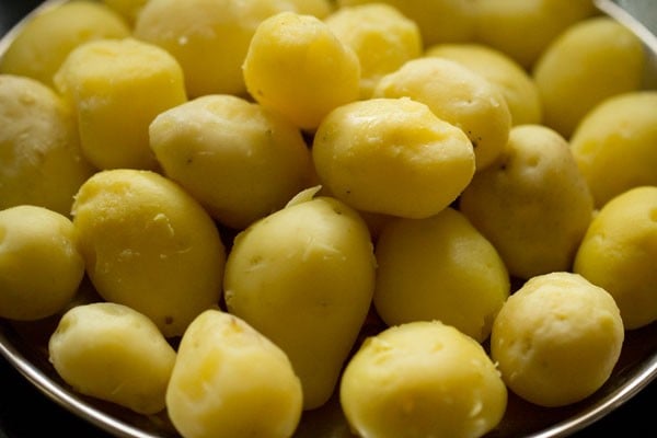 peeled boiled potatoes.
