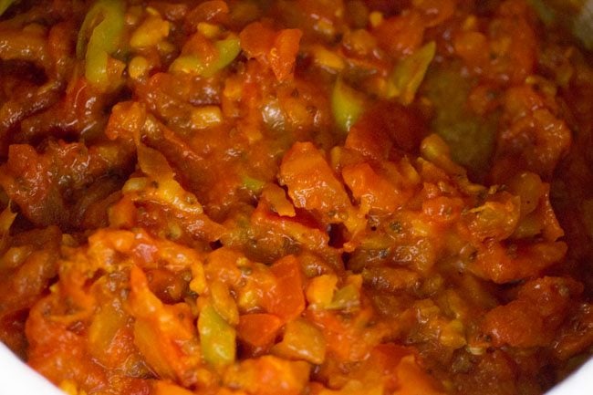 mixed veg prior to adding potatoes and liquid - the mixture looks thick and kind of dull.