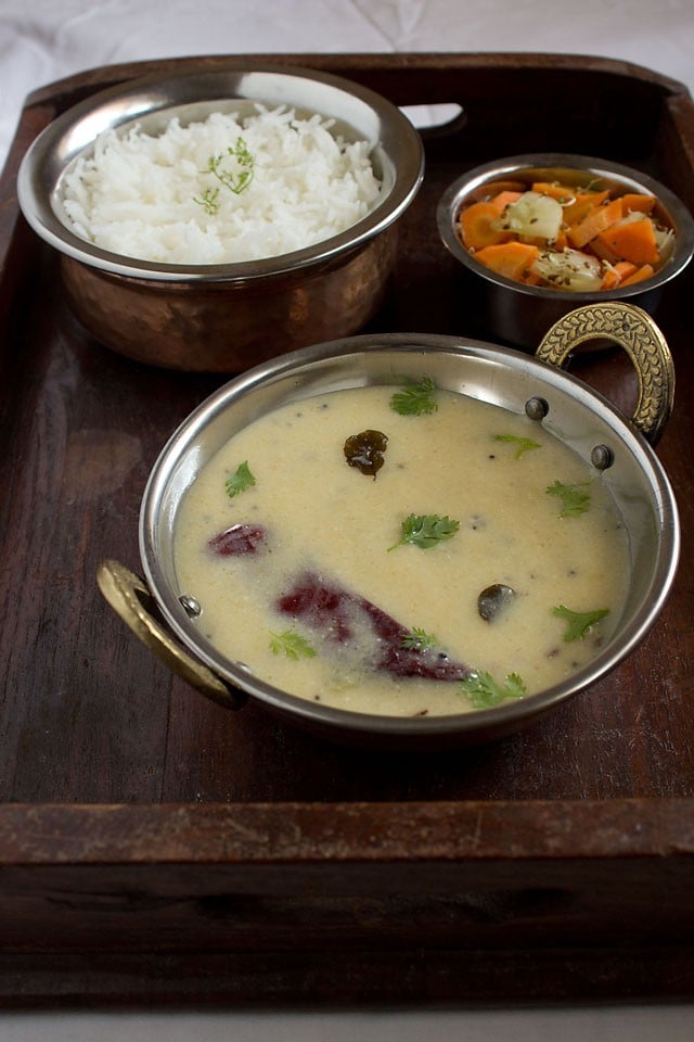 Gujarati kadhi served with rice and salad