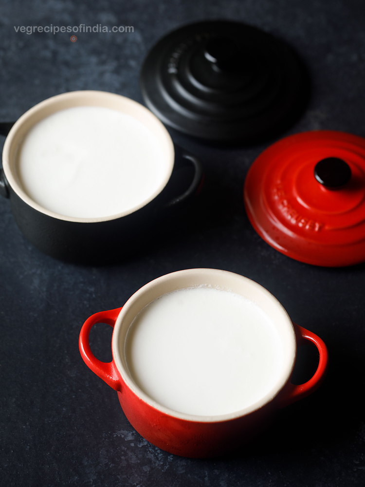 homemade curd in a red bowls