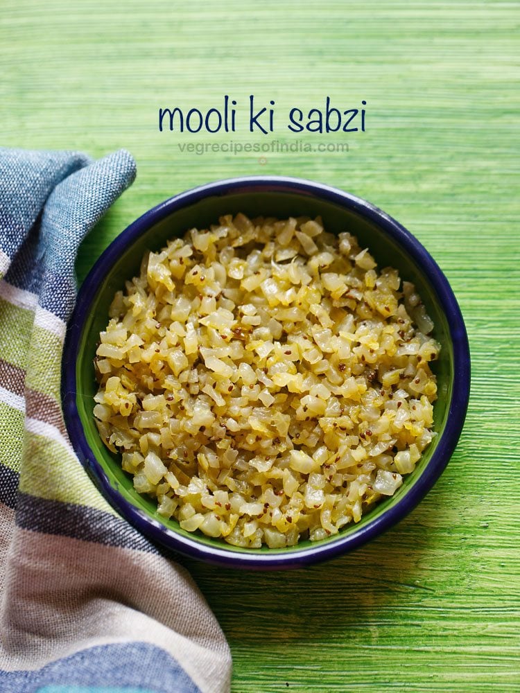 mooli sabji served in a bowl