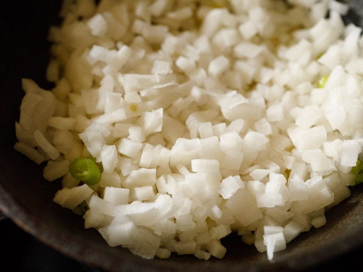 finely chopped radish in pan