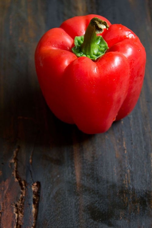 red bell pepper on a table.