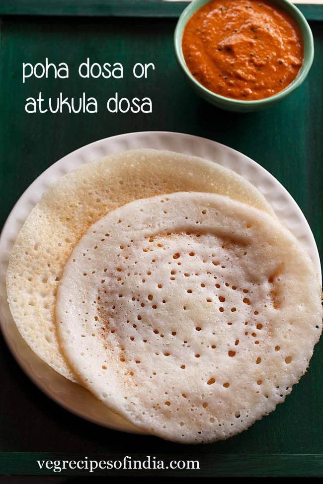 poha dosa served on a white plate with text layover.