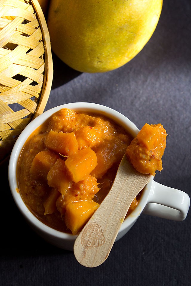 sweet mango chutney recipe | south indian ripe mango chutney recipe