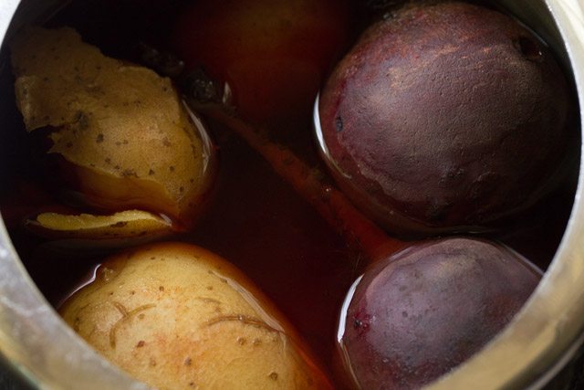 beetroot and potatoes in a pressure cooker