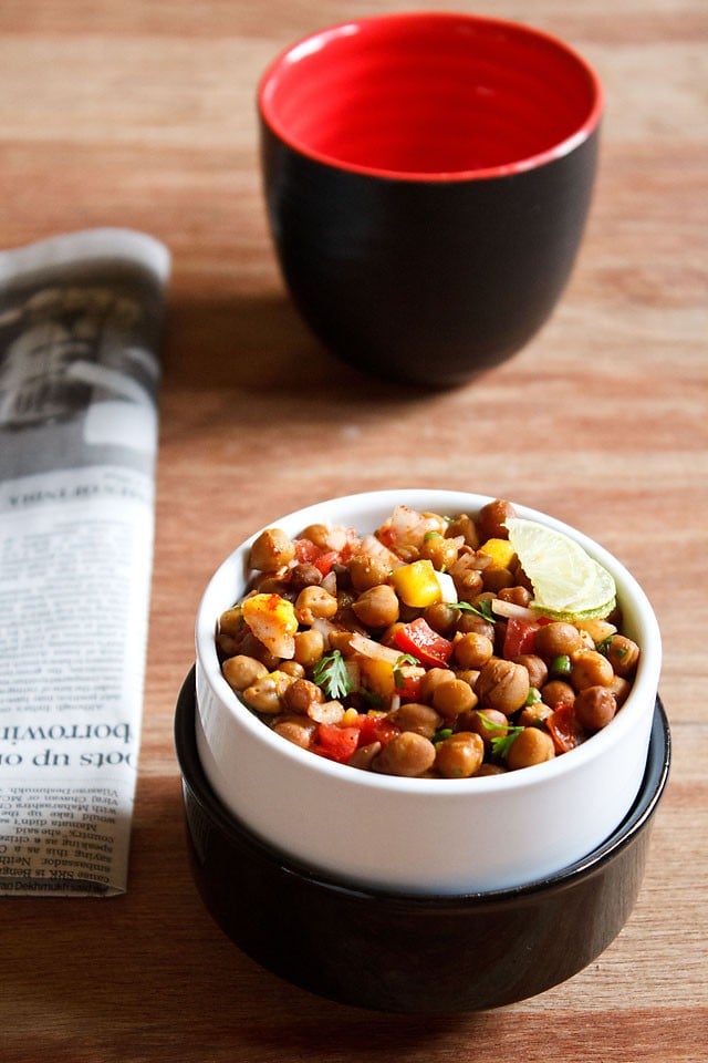 kala chana chaat served in a bowl
