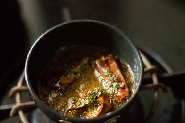 dry fenugreek leaves and red chilli powder added in the pan