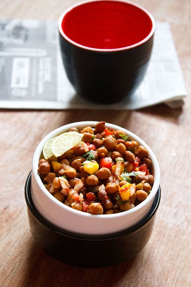 kala chana chaat served in a bowl