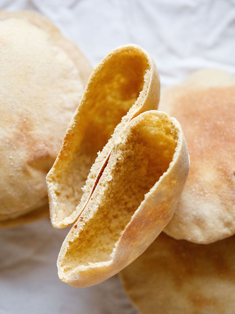 side and close up view of pita bread pockets