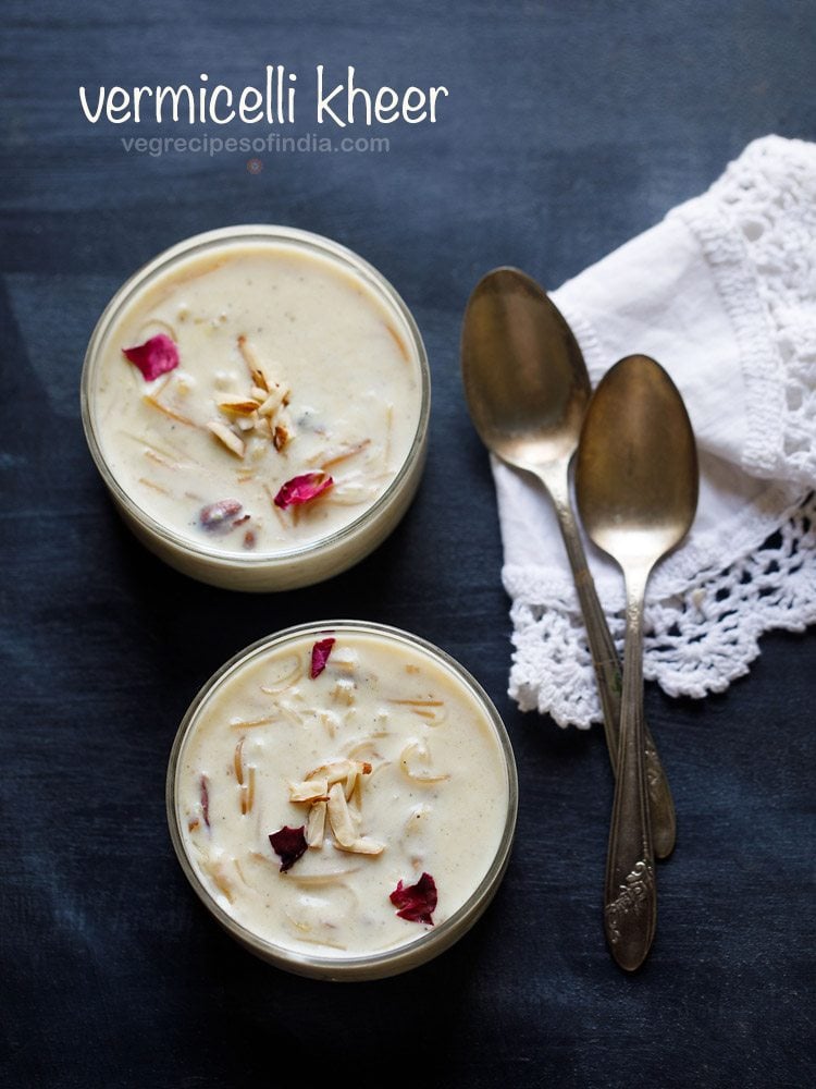 vermicelli kheer served in a glass bowl