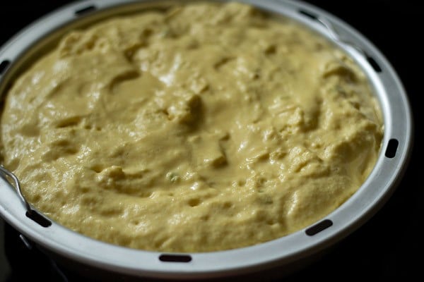 khaman batter in the greased pan