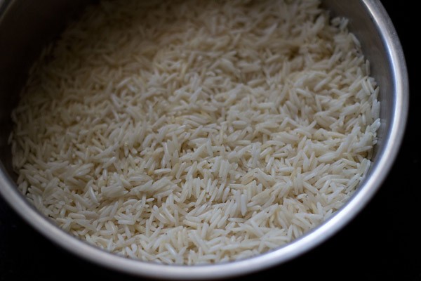 drained and soaked rice in a bowl