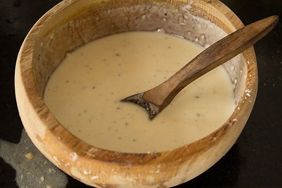 after adding water and stirring, the batter is ready to go.