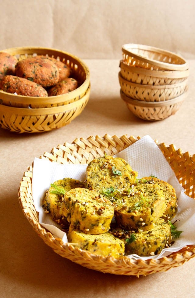 steamed methi muthiya in a bowl