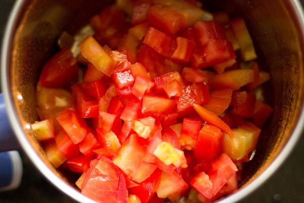 chopped tomatoes added to the same grinder jar