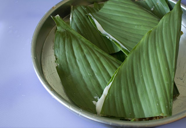 stuffed turmeric leaves to make patoleo. 