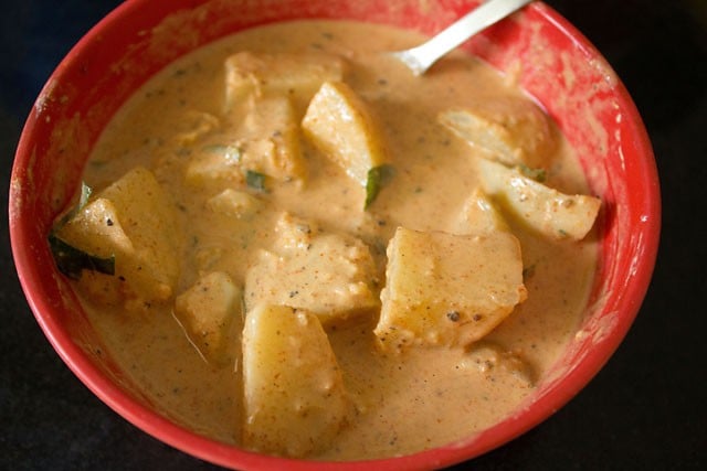 diced potatoes coated with the batter. 