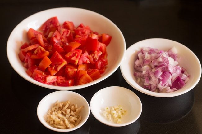 chopped tomato, onion, ginger and garlic for paste