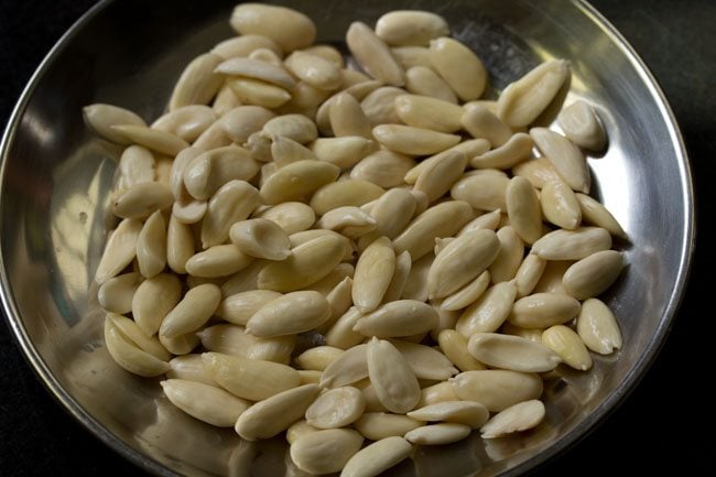 peeled almonds in a plate