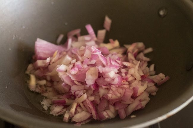 chopped onions in a pan