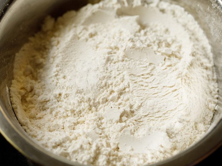 sifted dry ingredients in a steel bowl