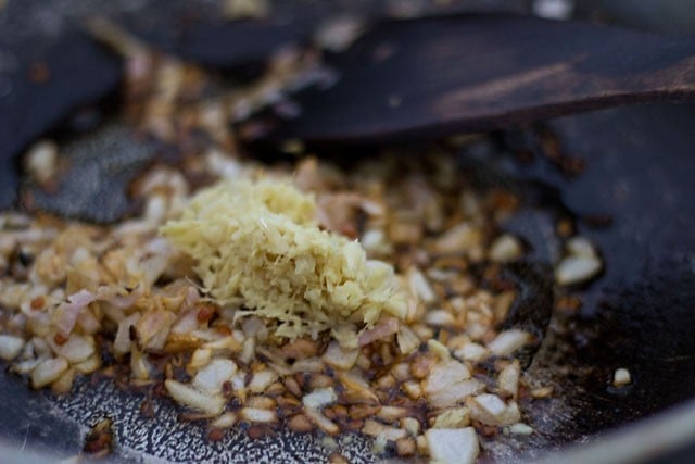 adding ginger-garlic paste and frying  