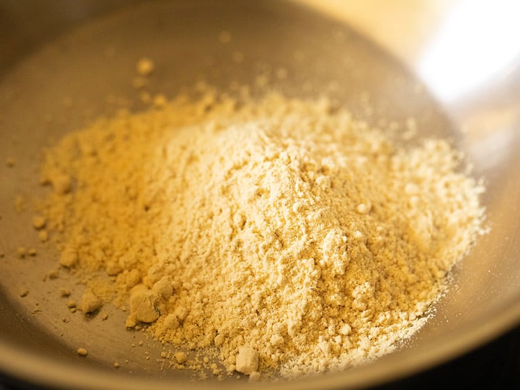 gram flour in a pan