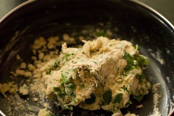 kneading dough for methi paratha 