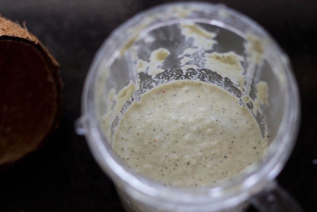 coconut chutney ground in a blender jar